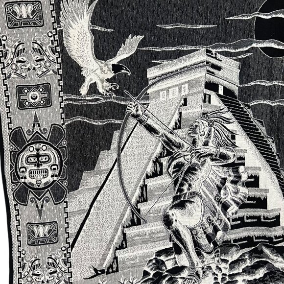 Mexican Aztec Warrior‎ Reversible Blanket Cotton Size Queen - Picture 1 of 4